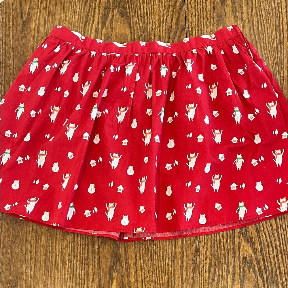 ModCloth Holiday Christmas Mini Cotton Skirt in Red Cats. 2X pockets - Picture 2 of 9